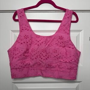 Calypso St. Barth Pink Eyelet Crop Top 100% Cotton Top Shirt Size XL
